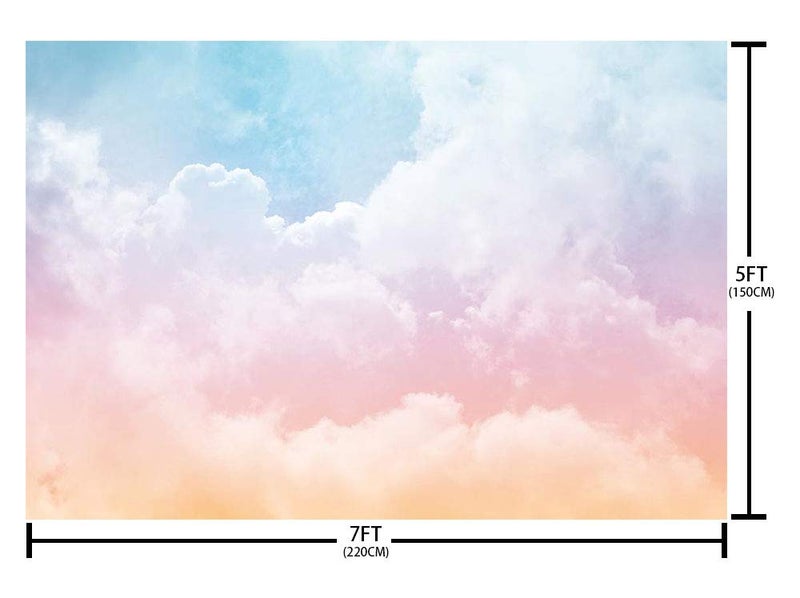 MEHOFOND 7x5ft Rainbow Cloud Backdrop for Birthday Party Decorations Colorful Sky Girl Birthday Photography Background Baby Shower Banner Cake Table Studio Photo Props - Image 4